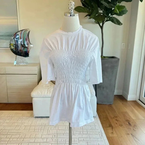 Stella McCartney White Smocked Cotton T-Shirt Size 40 - Picture 2 of 10